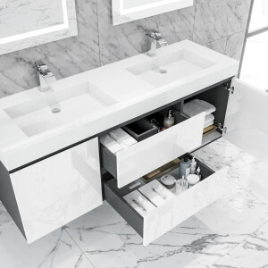 Queen 60" Anthracite White Wall Mount Double Sink Modern Bathroom Vanity