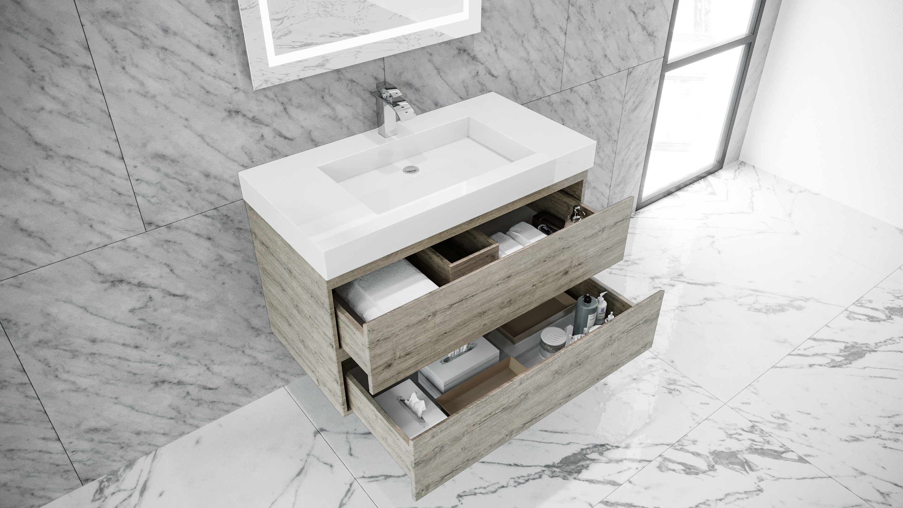 Queen 36" Full Rustic Gray Wall Mount Single Sink Modern Bathroom Vanity