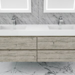Queen 72" Full Rustic Gray Wall Mount Double Sink Modern Bathroom Vanity