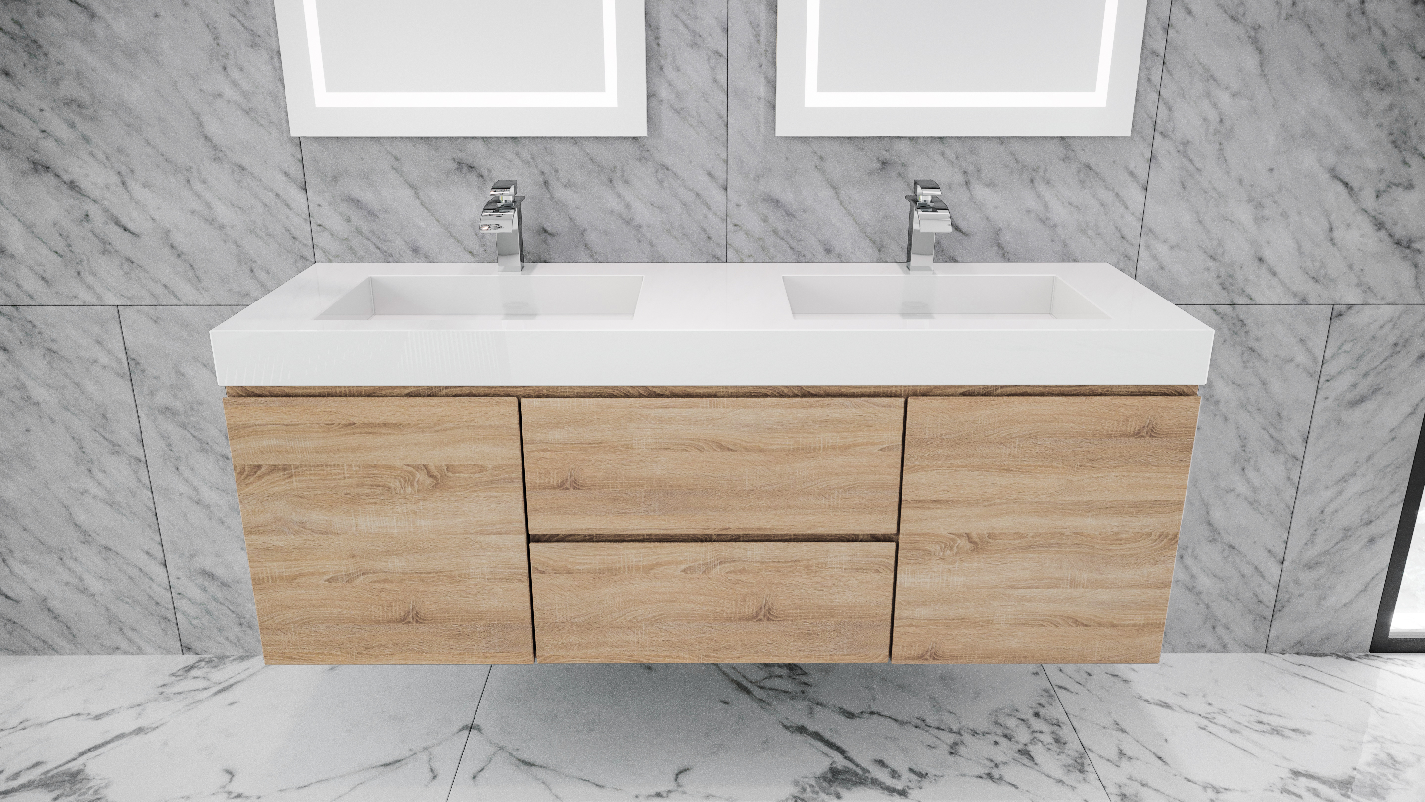 Queen 60" Full Sonoma Wall Mount Double Sink Modern Bathroom Vanity