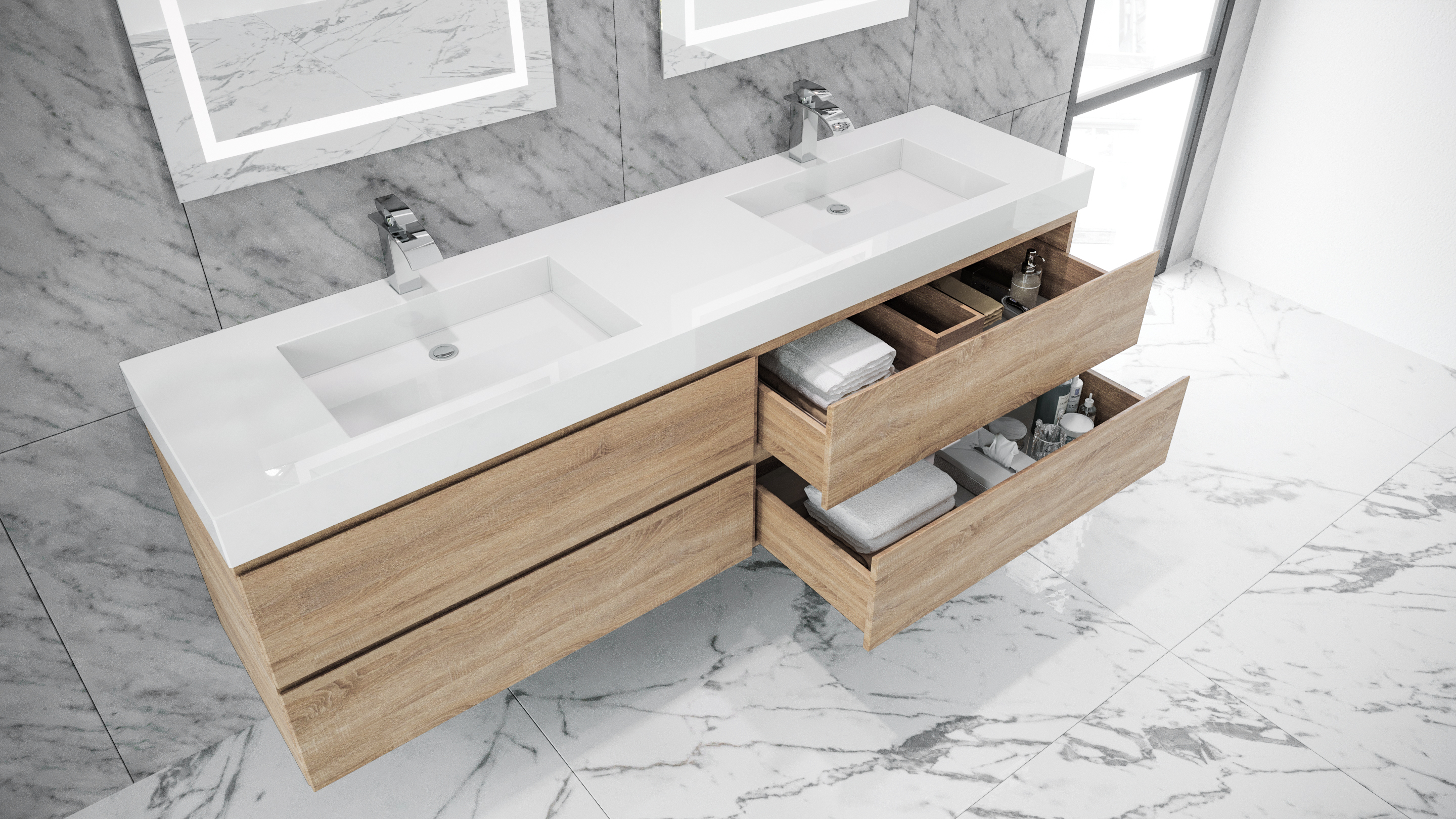 Queen 72" Full Sonoma Wall Mount Double Sink Modern Bathroom Vanity
