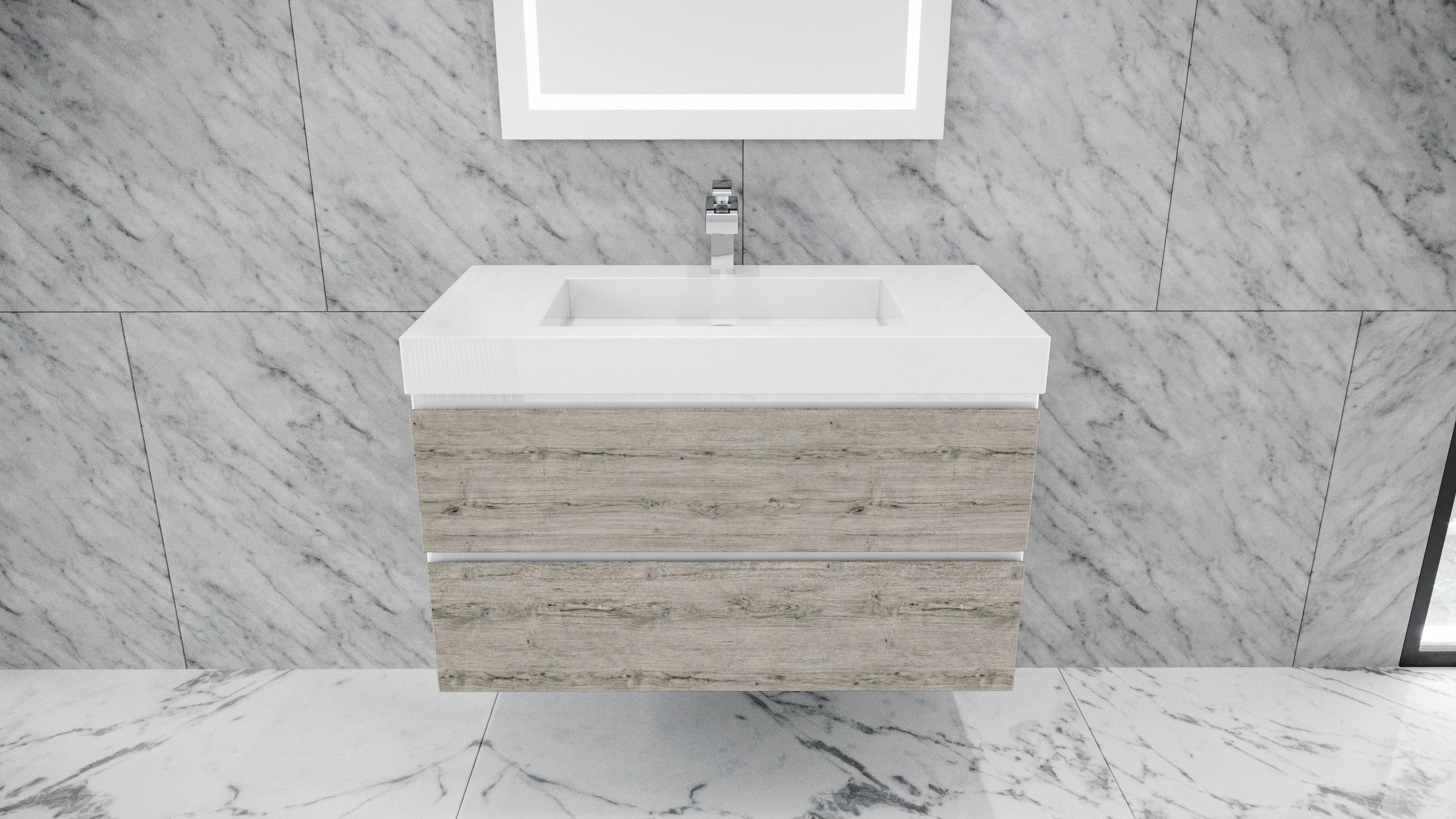 Queen 36" Rustic Gray White Wall Mount Single Sink Modern Bathroom Vanity