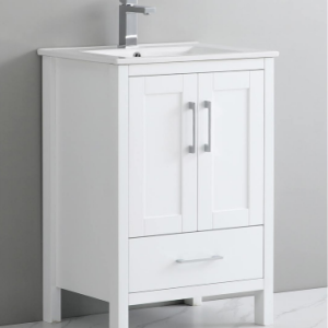 24" Vanity Freestanding with two doors and  one drawer. White Matte Finish