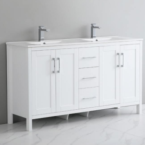 60" Vanity Freestanding with 4 doors and three drawers. White Matt