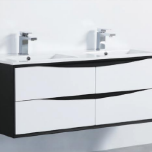 60" Wall mount Vanity Black and White, Double