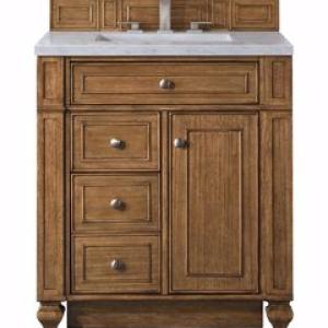 Bristol 30IN Single Vanity Saddle Brown w/ 3 CM Eternal Jasmine Pearl Silestone Top
