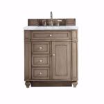 Bristol 30IN Single Vanity Whitewashed Walnut w/ 3 CM Carrara Marble Top