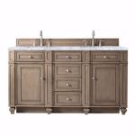 Bristol 60IN Double Vanity Whitewashed Walnut w/ 3 CM Carrara Marble Top