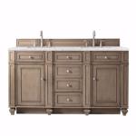 Bristol 60IN Double Vanity Whitewashed Walnut w/ 3 CM Eternal Jasmine Pearl Silestone Top