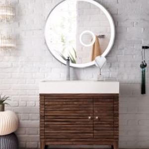 Linear 36IN Single Vanity Mid-Century Walnut w/ Glossy White Composite Stone Top