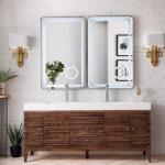 Linear 72IN Double Vanity Mid-Century Walnut w/ Glossy White Composite Stone Top