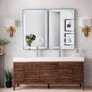 Linear 72IN Double Vanity Mid-Century Walnut w/ Glossy White Composite Stone Top