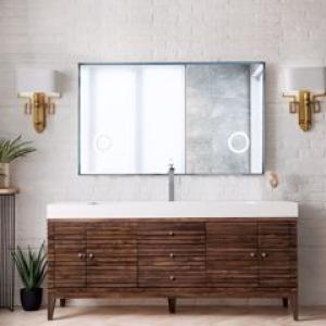 Linear 72IN Single Vanity Mid-Century Walnut w/ Glossy White Composite Stone Top