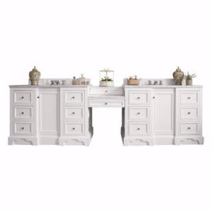 De Soto 118IN Double Vanity Set Bright White w/ 3 CM Carrara Marble Top