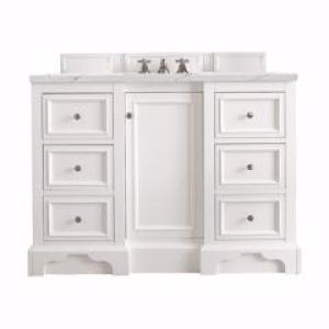 De Soto 48IN Single Vanity Bright White w/ 3 CM Ethereal Noctis Silestone Top