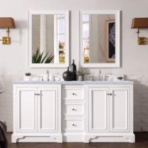 De Soto 72IN Double Vanity Bright White w/ 3 CM Carrara Marble Top