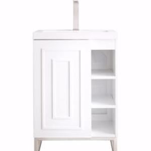 Alicante 24IN Single Vanity Glossy White Brushed Nickel w/ White Glossy Composite Stone Top