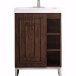 Alicante 24IN Single Vanity Mid-Century Acacia Brushed Nickel w/ White Glossy Composite Stone Top