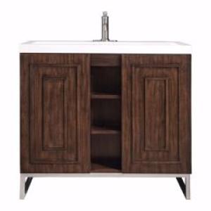 Alicante 39.5IN Single Vanity Mid-Century Acacia Brushed Nickel w/ White Glossy Composite Stone Top