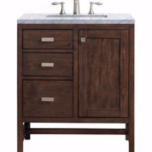 Addison 30IN Single Vanity Mid-Century Acacia w/ 3 CM Carrara White Top