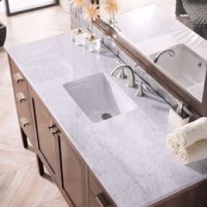 Addison 60IN Single Vanity Mid-Century Acacia w/ 3 CM Carrara White Top