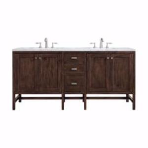 Addison 72IN Double Vanity Mid-Century Acacia w/ 3 CM Carrara White Top