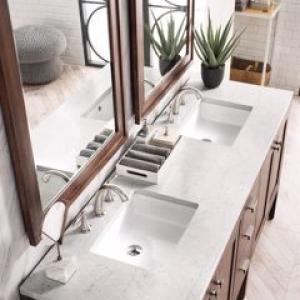 Addison 72IN Double Vanity Mid-Century Acacia w/ 3 CM Eternal Jasmine Pearl Silestone Top