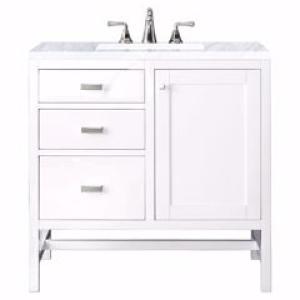 Addison 36IN Single Vanity Glossy White w/ 3 CM Carrara White Top
