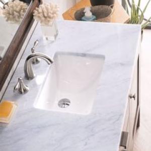 Addison 36IN Single Vanity Mid-Century Acacia w/ 3 CM Carrara White Top