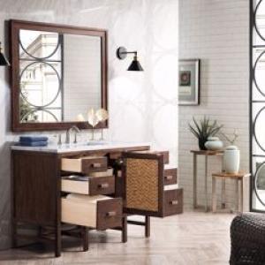 Addison 48IN Single Vanity Mid-Century Acacia w/ 3 CM Carrara White Top