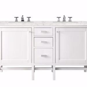 Addison 60IN Double Vanity Glossy White w/ 3 CM Eternal Jasmine Pearl Silestone Top