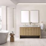 Hudson 60IN Double Vanity Light Natural Oak w/ 3 CM Carrara Marble Top
