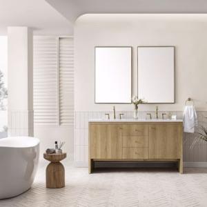 Hudson 60IN Double Vanity Light Natural Oak w/ 3 CM White Zeus Top