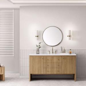 Hudson 60IN Single Vanity Light Natural Oak w/ 3 CM White Zeus Top