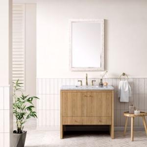 Hudson 36IN Single Vanity Light Natural Oak w/ 3 CM Carrara Marble Top