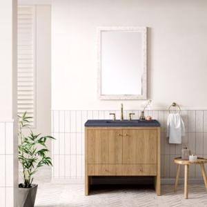 Hudson 36IN Single Vanity Light Natural Oak w/ 3 CM Charcoal Soapstone Top