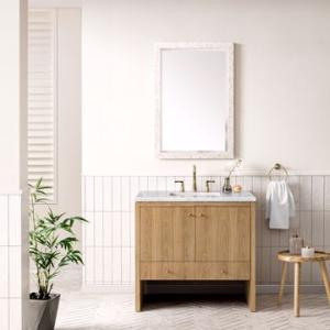 Hudson 36IN Single Vanity Light Natural Oak w/ 3 CM Eternal Jasmine Pearl Top
