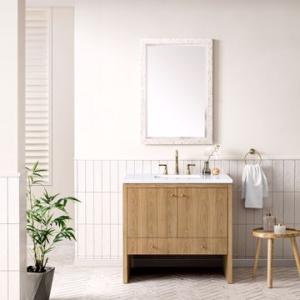 Hudson 36IN Single Vanity Light Natural Oak w/ 3 CM White Zeus Top