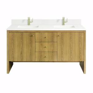 Hudson 60IN Double Vanity Light Natural Oak w/ Single Hole 3 CM White Zeus Top & Backsplash