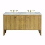 Hudson 60IN Double Vanity Light Natural Oak w/ 3 CM Victorian Silver Top