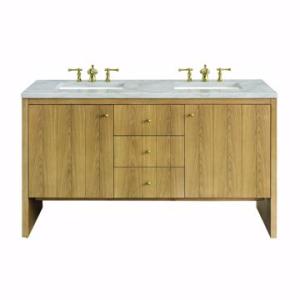 Hudson 60IN Double Vanity Light Natural Oak w/ 3 CM Victorian Silver Top