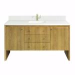 Hudson 60IN Single Vanity Light Natural Oak w/ Single Hole 3 CM White Zeus Top & Backsplash