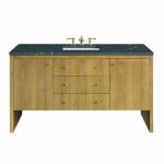 Hudson 60IN Single Vanity Light Natural Oak w/ 3 CM Parisien Bleu Top