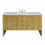 Hudson 60IN Single Vanity Light Natural Oak w/ 3 CM Victorian Silver Top