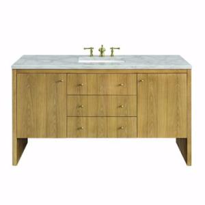 Hudson 60IN Single Vanity Light Natural Oak w/ 3 CM Victorian Silver Top