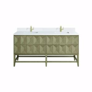 Emmeline 72IN Double Vanity Pebble Oak w/ Single Hole 3 CM White Zeus Top & Backsplash