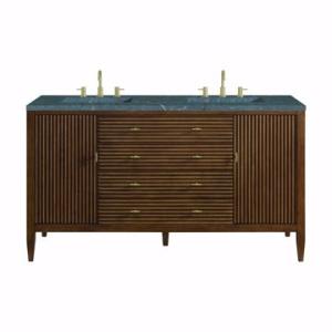 Myrrin 60IN Double Vanity Mid Century Walnut w/ 3 CM Parisien Bleu Silestone Top