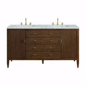 Myrrin 60IN Double Vanity Mid Century Walnut w/ 3 CM Victorian Silver Silestone Top