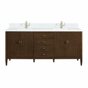 Myrrin 72IN Vanity Mid Century Walnut w/ Single Hole 3 CM White Zeus Silestone Top & Backsplash
