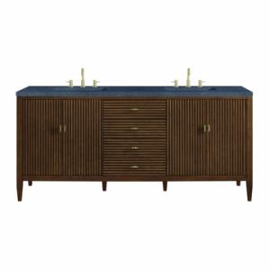 Myrrin 72IN Double Vanity Mid Century Walnut w/ 3 CM Charcoal Soapstone Silestone Top
